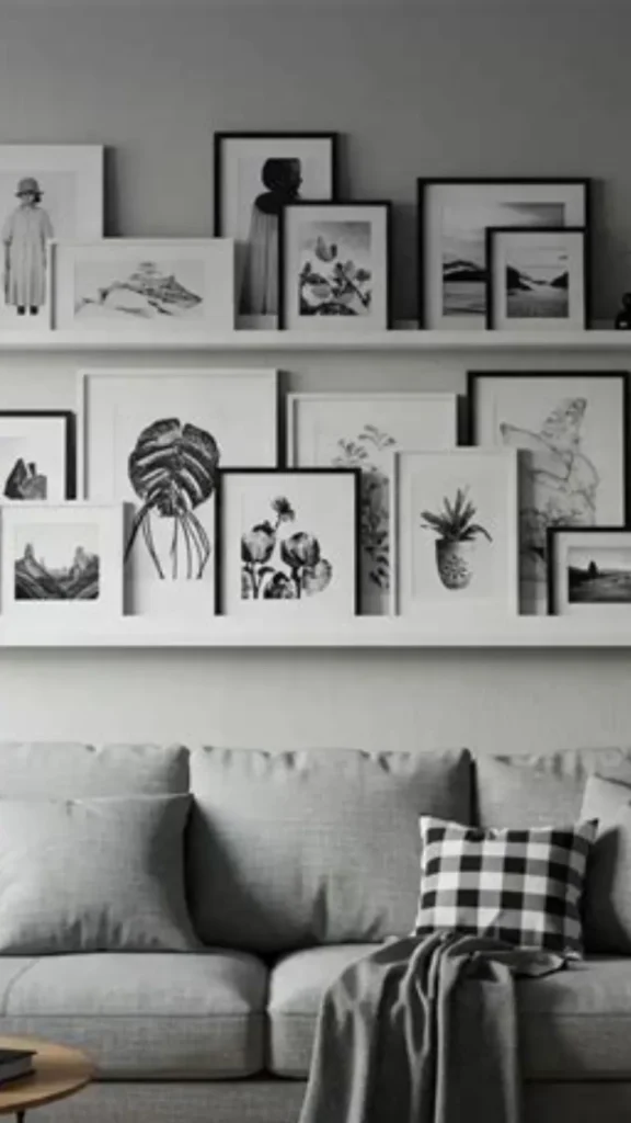 gallery wall dining room picture ledge floating flexible arrangement