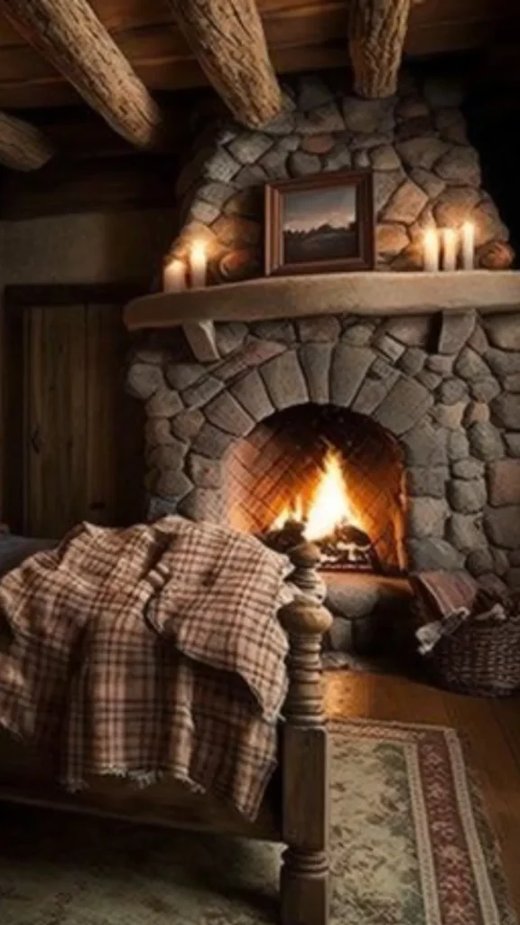 stone fireplace ideas primary bedroom warm positioned
