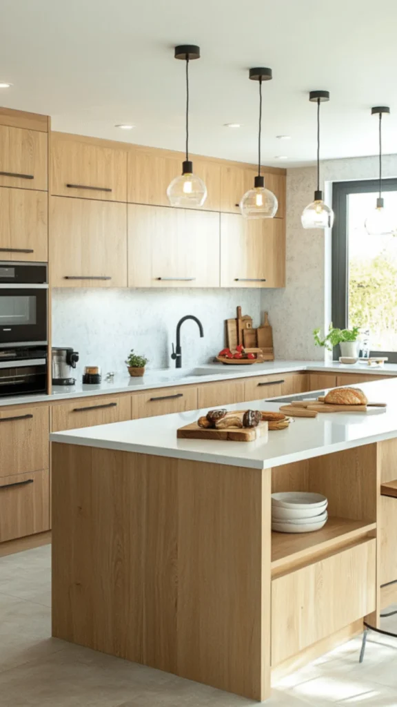 light oak kitchen cabinets vintage inspired range cooker cream sage 2026