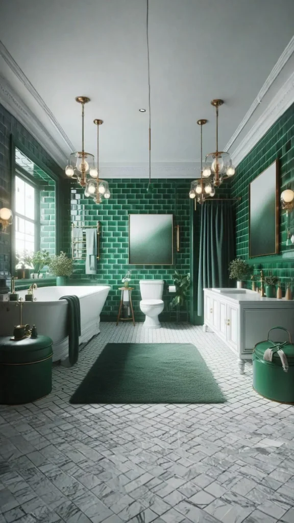 colorful bathroom ideas emerald green tile bathroom warm brass taps natural light stunning