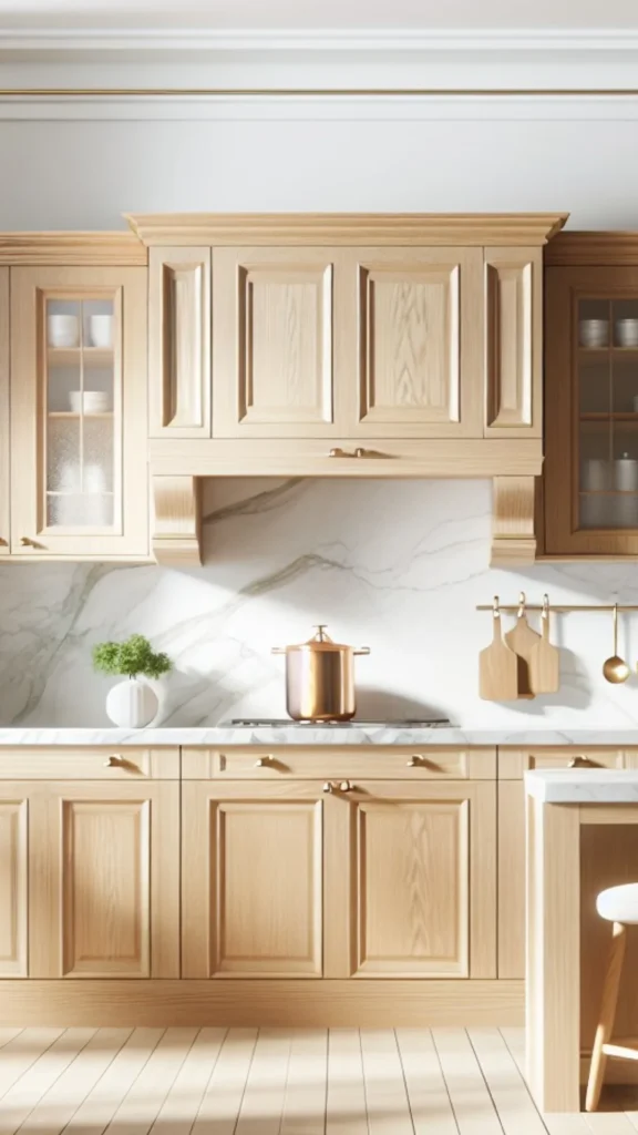 light oak kitchen cabinets ceramic farmhouse sink deep white pairing warm 2026