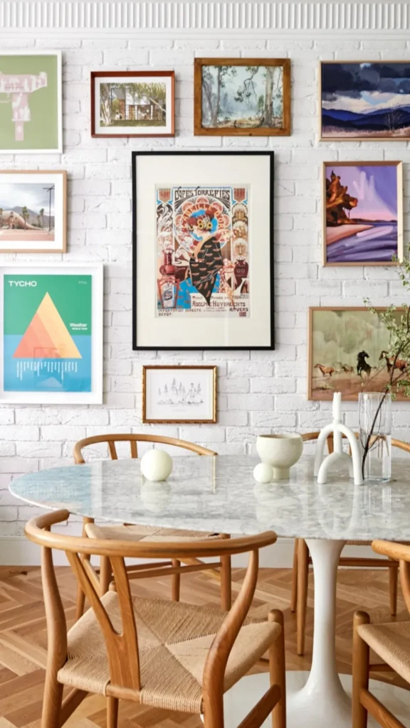 gallery wall dining room local regional art makers sourced