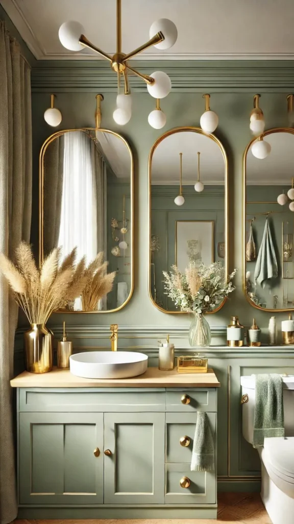 colorful bathroom ideas sage green bathroom warm wood vanity natural textures soft calm