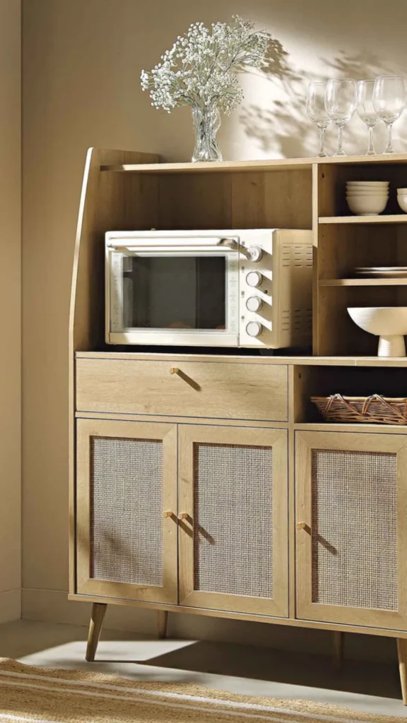 light oak kitchen cabinets rattan inserts woven upper cabinet doors natural 2026