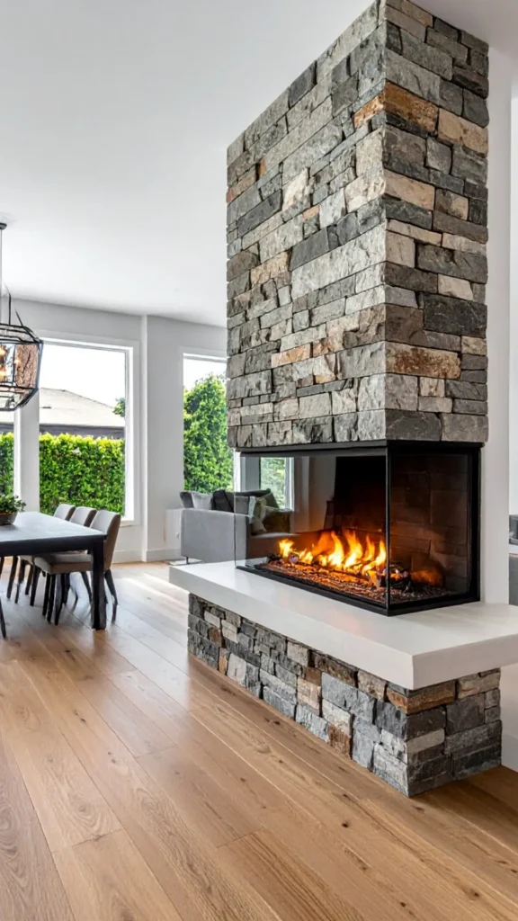 stone fireplace ideas soft room divider freestanding