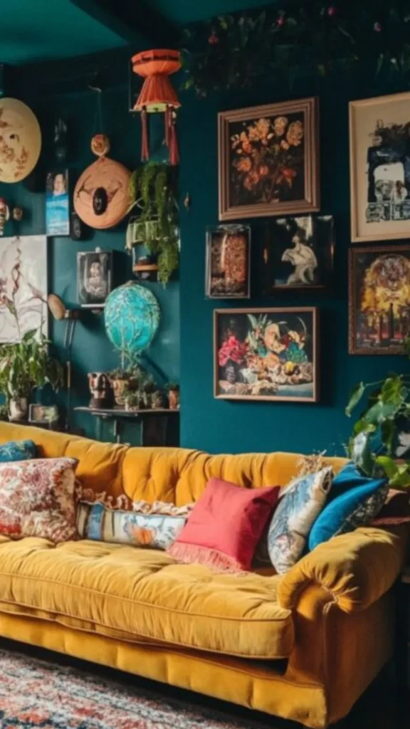 maximalist home decor plant display varied vintage ceramic pots heights