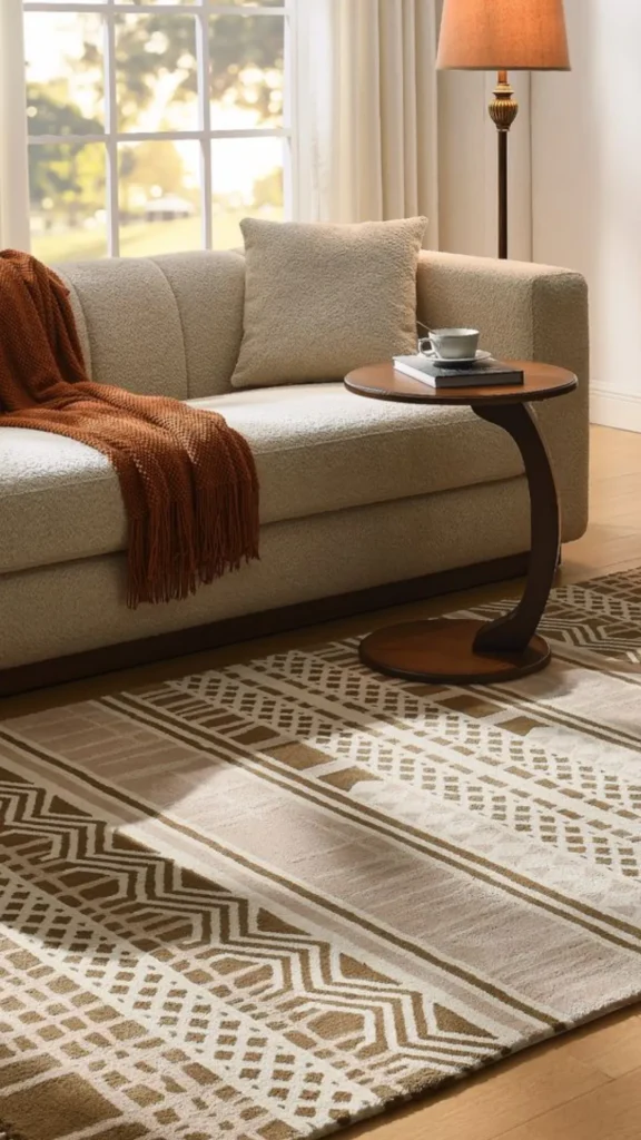 living room rug ideas fringed edges textural detail