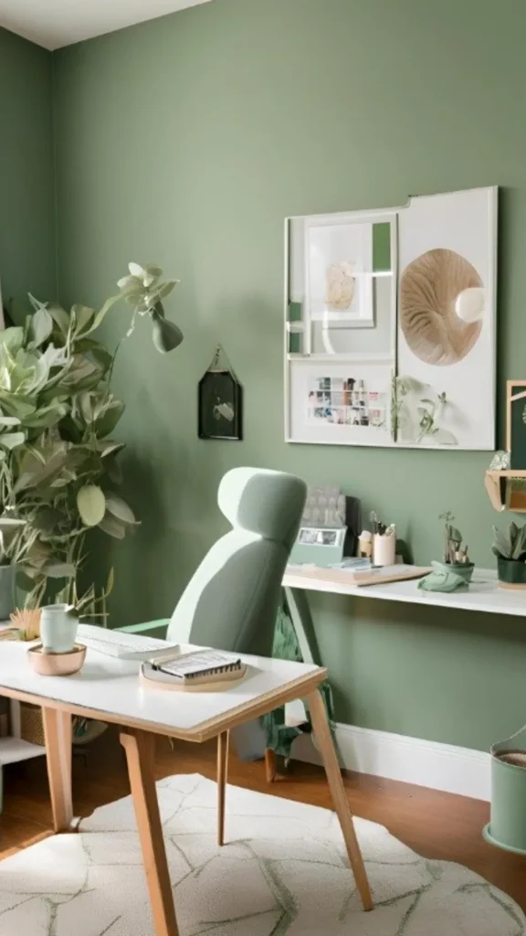 biophilic home design home office living green wall behind desk focus
