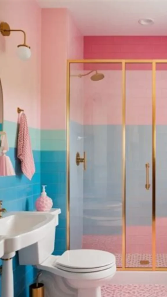 colorful bathroom ideas two tone color blocking wall split warm