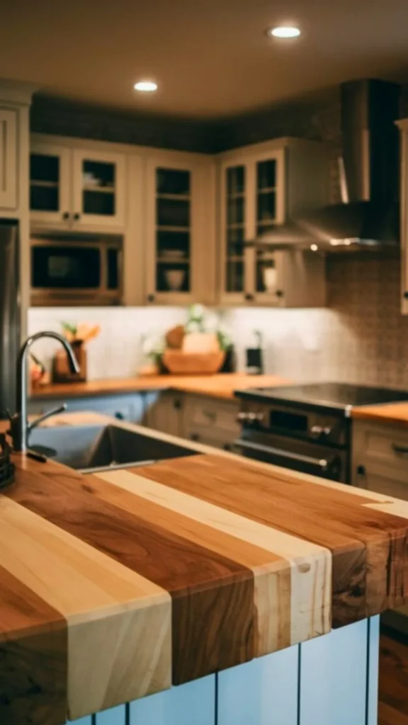 organic modern kitchen ideas butcher block inset stone countertop