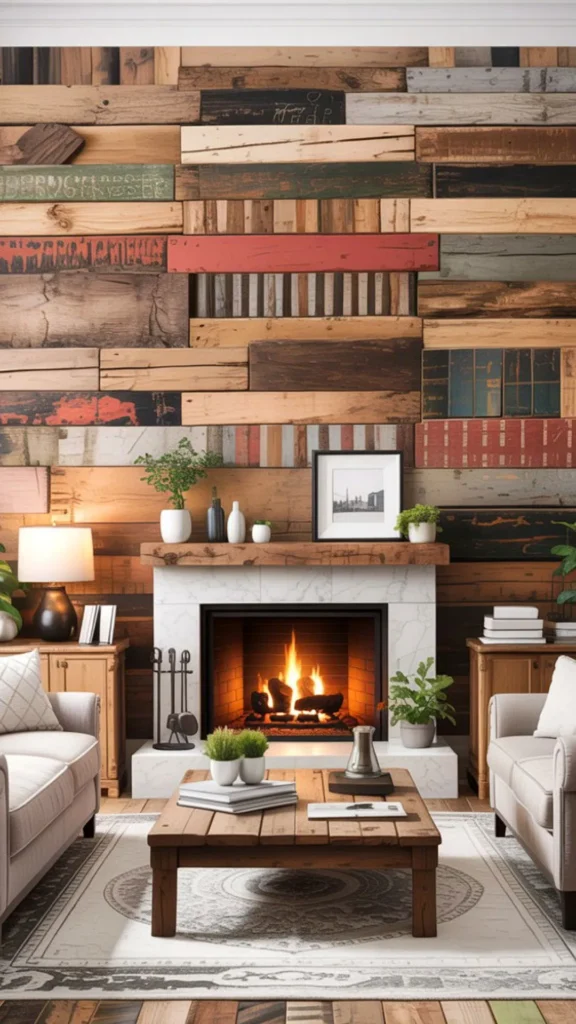 biophilic home design reclaimed wood feature wall history grain natural 2026