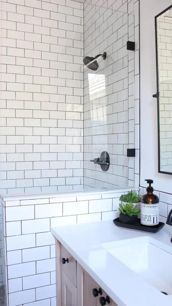 colorful bathroom ideas colorful grout white subway tile detail
