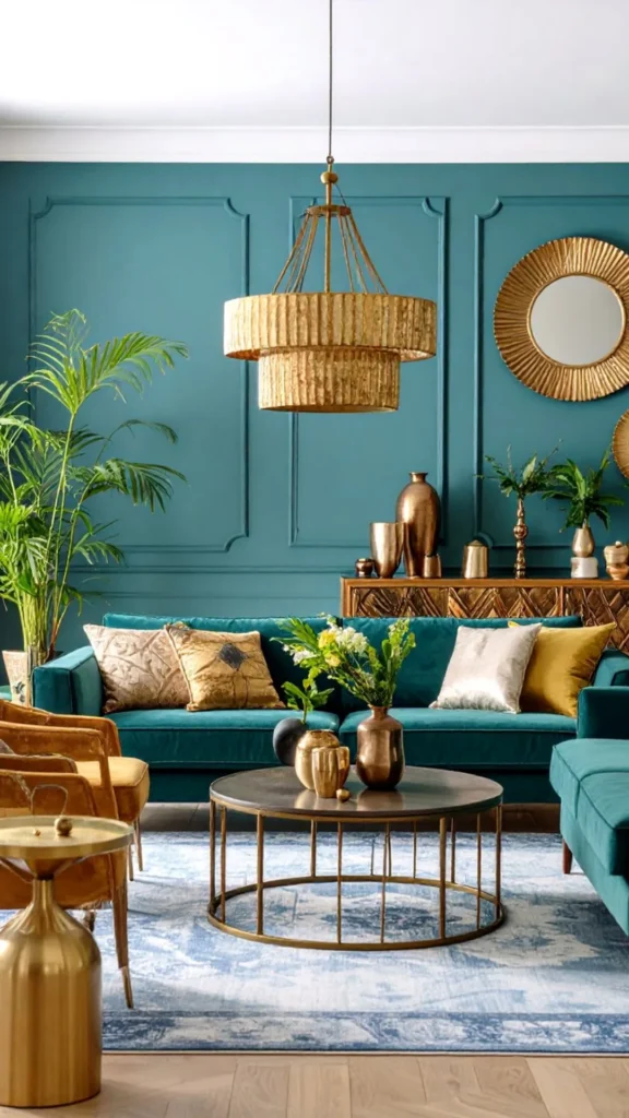 organic modern living room ideas warm brass accents throughout 2026