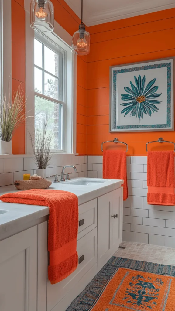 colorful bathroom ideas colorful textiles towels bath mat neutral surfaces