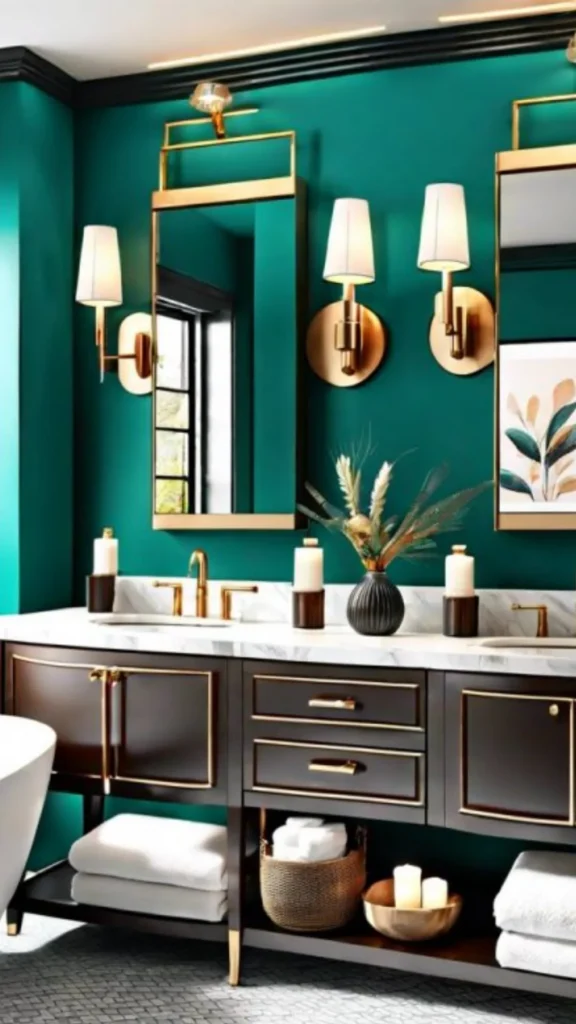 colorful bathroom ideas deep teal sophisticated bridging blue green brass