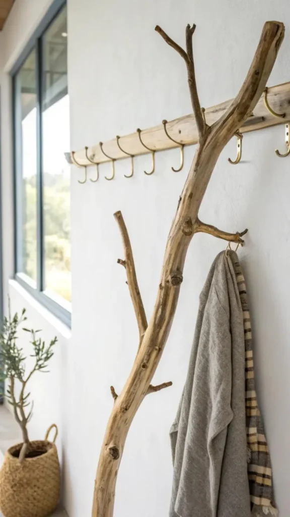 cozy entryway decor ideas wall mounted coat rack sculptural design