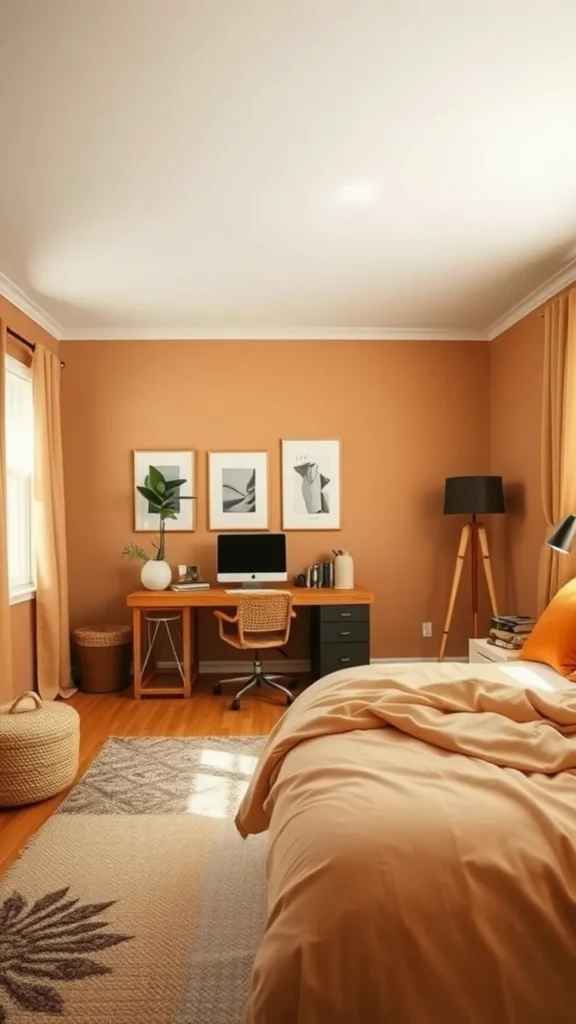 bedroom colour ideas warm cinnamon spice tone walls linen wood