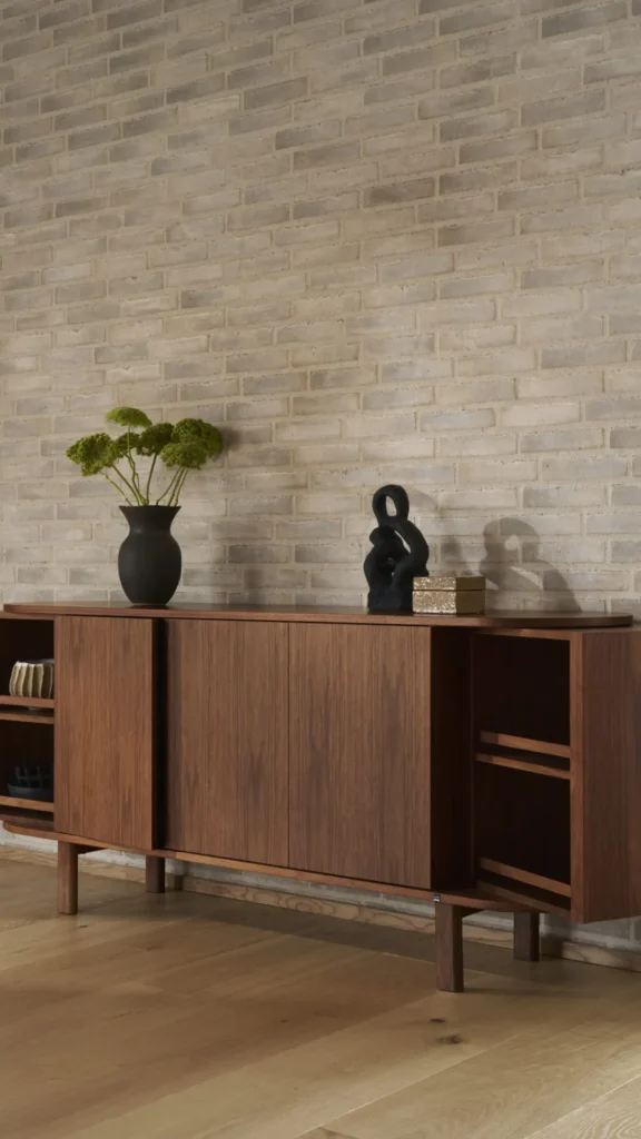 curved sideboard lacquered color deep green terracotta bold
