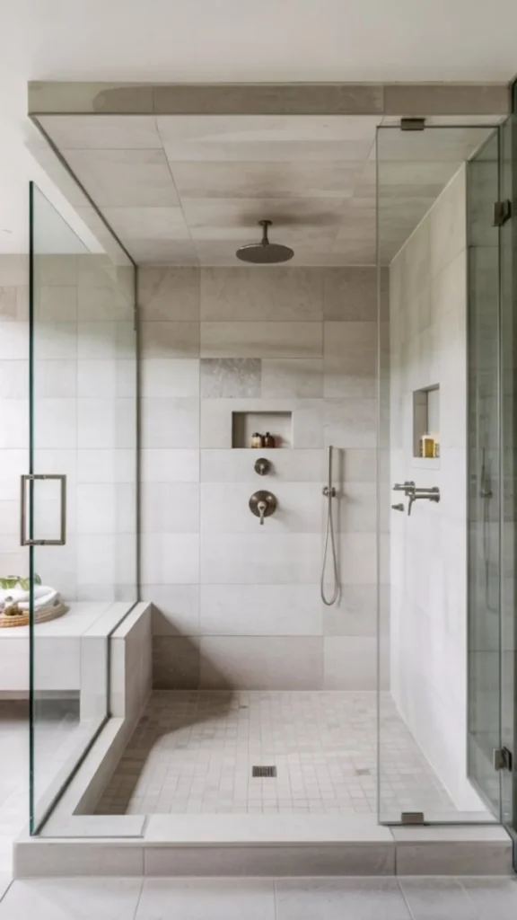 walk-in shower ideas hidden linear drain seamless floor
