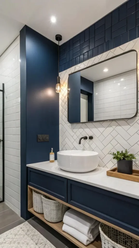 colorful bathroom ideas black white checkerboard tile bold color accent