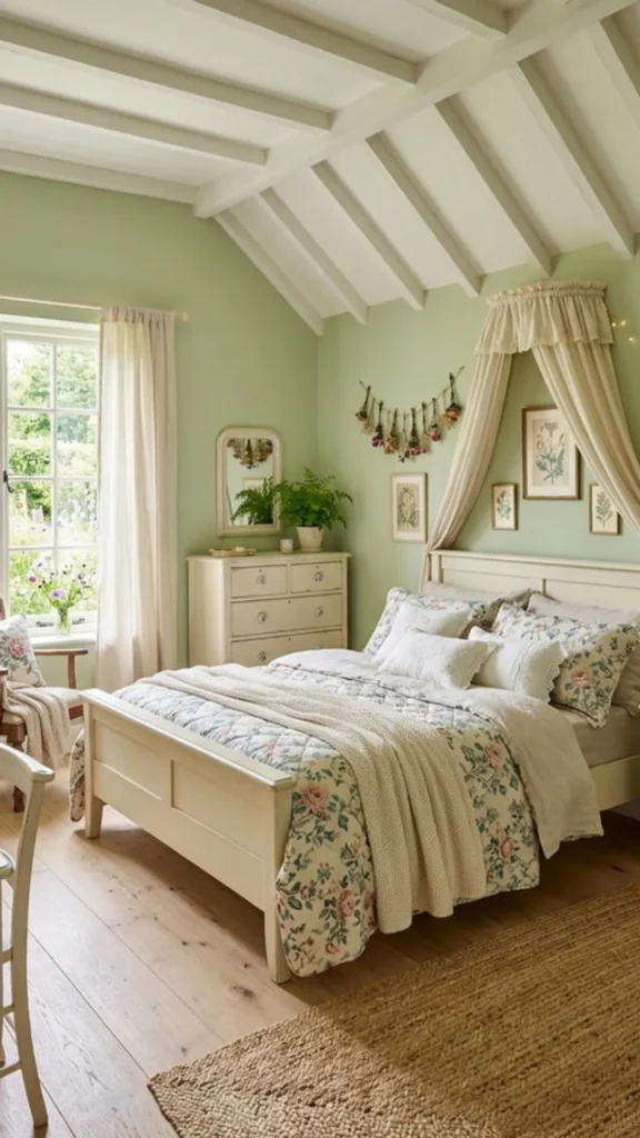 bedroom colour ideas warm pistachio soft mint cream wood accents