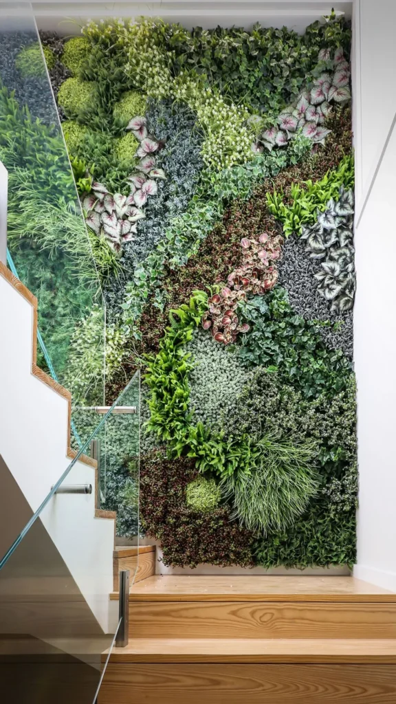 biophilic home design living wall stairwell tall plants staircase 2026