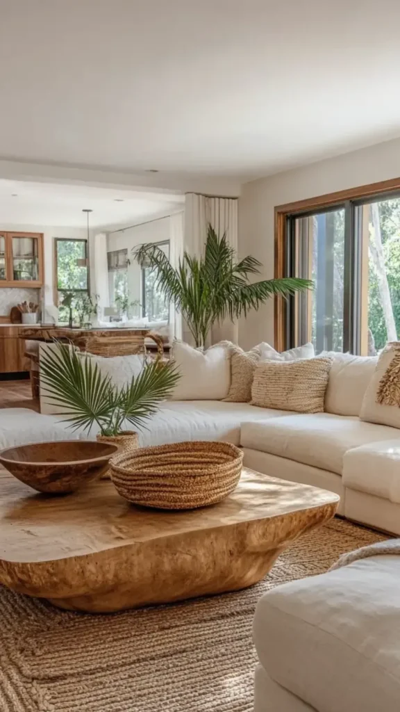 organic modern living room ideas family children durable warm practical 2026