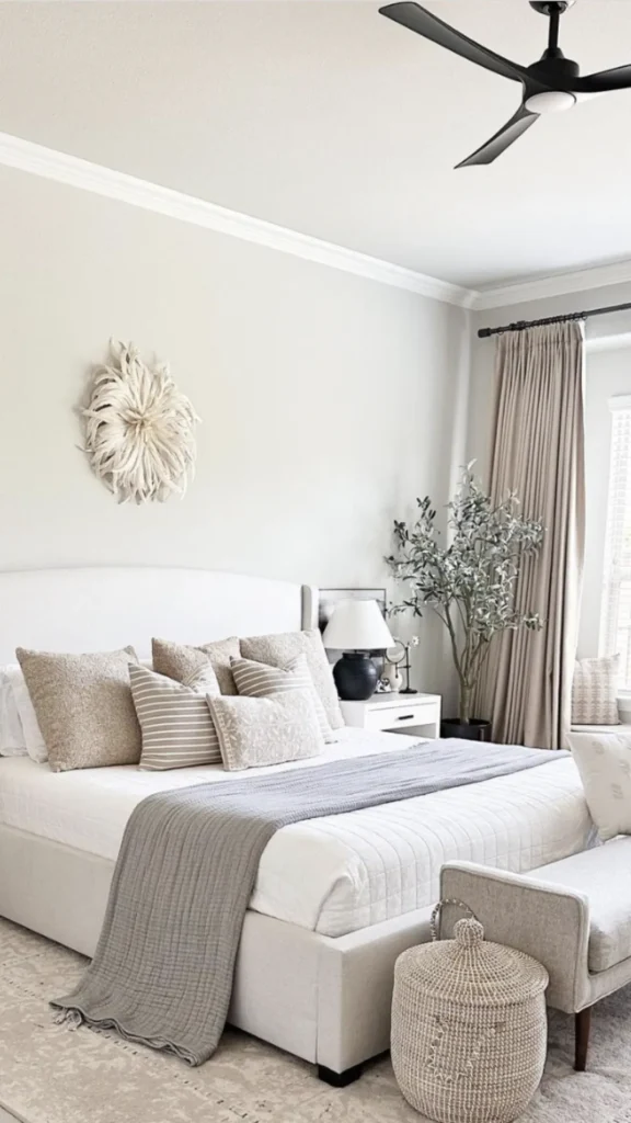 bedroom colour ideas seasonal layering textiles swappable neutral base