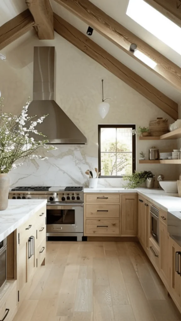organic modern kitchen ideas small compact footprint warmth