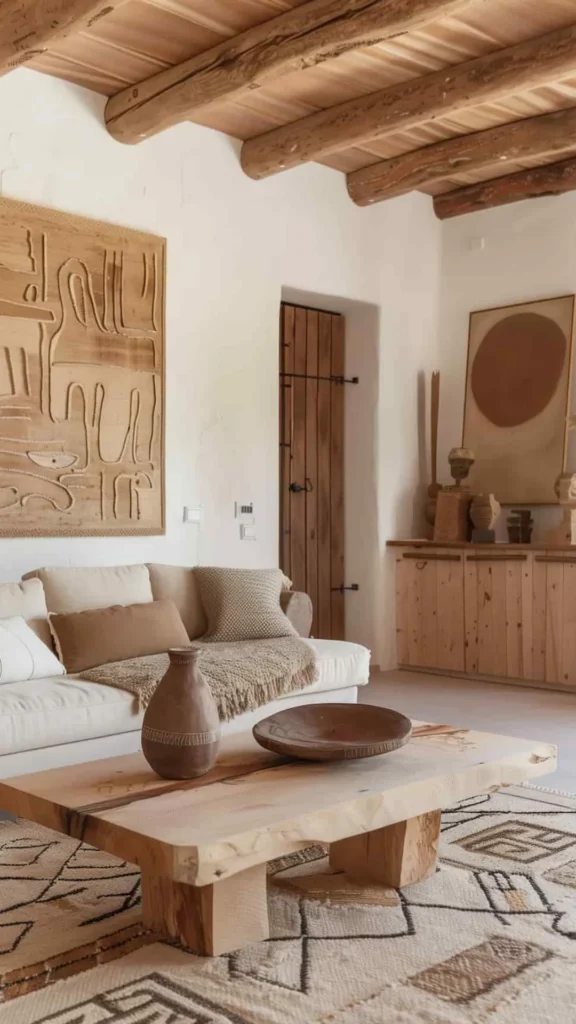 organic modern living room ideas maintained wood stone lasting years 2026