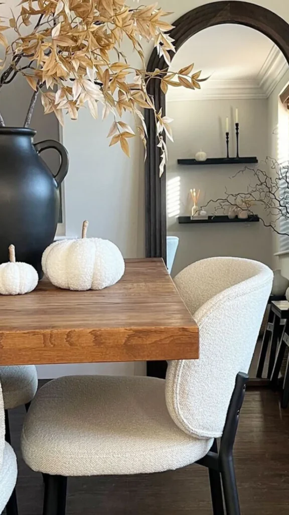 curved dining chair contrasting wood tone darker lighter table