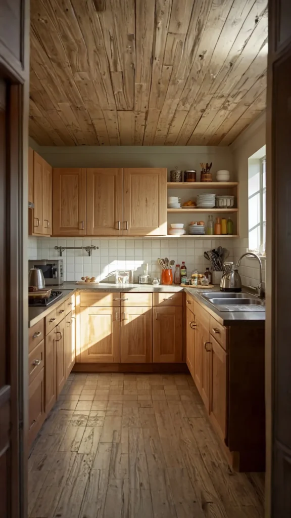 light oak kitchen cabinets small kitchen bright warm clever space saving design 2026