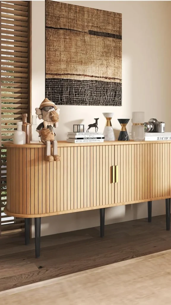 curved sideboard fluted reeded front panels vertical detail