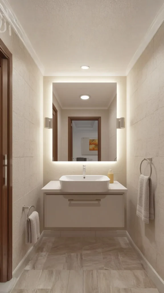 small bathroom ideas 2026 oversized mirror space dramatically larger light reflection