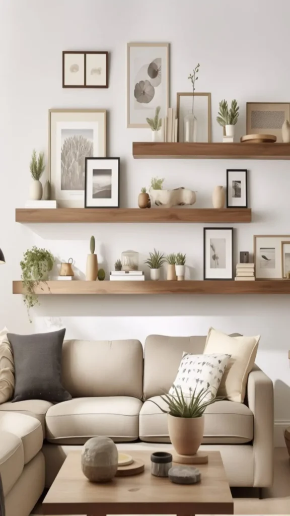warm minimalist living room ceramic vessel collection shelf handmade
