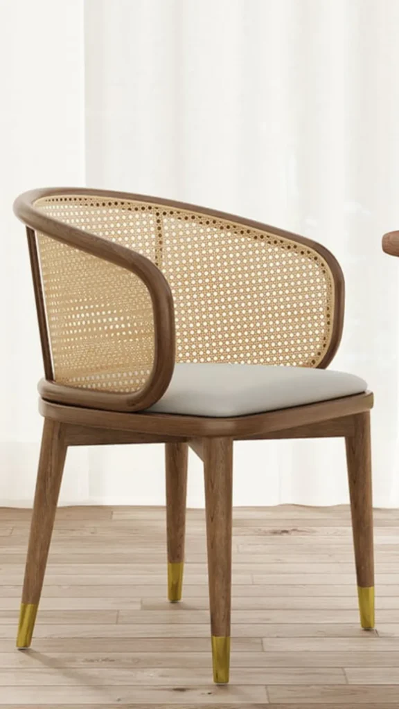 curved dining chair woven rush seat natural wooden