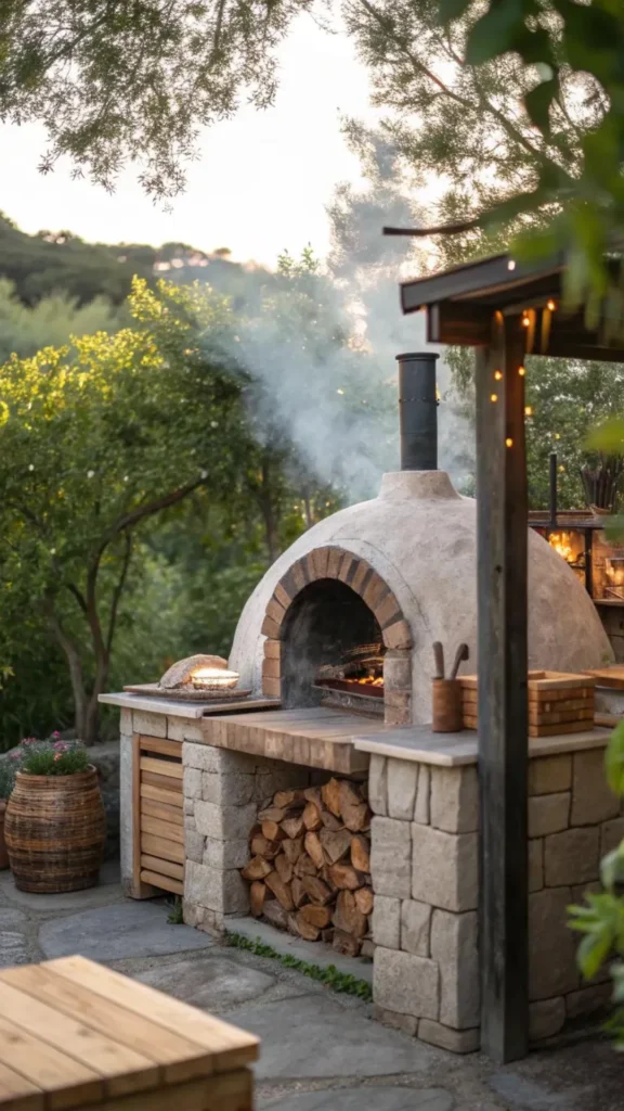 outdoor living space ideas pizza oven wood fired cooking station