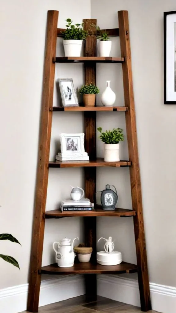 bedroom storage ideas ladder shelf blankets books corner