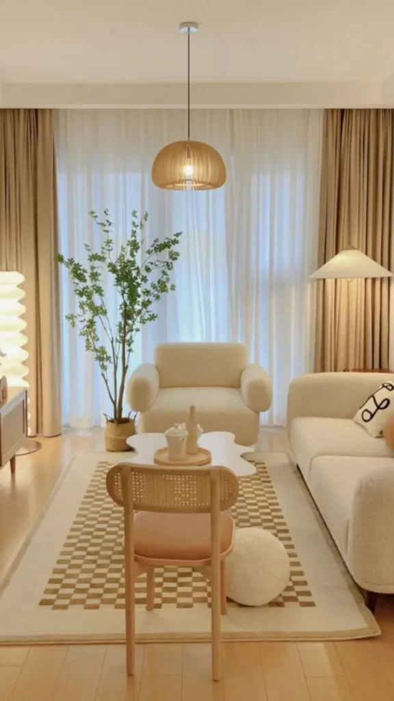 warm minimalist living room family children durable warm practical 2026