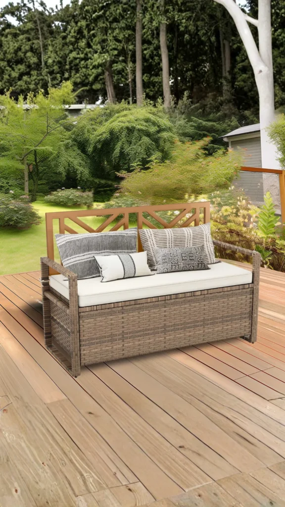 outdoor living space ideas weatherproof storage bench disguised seating