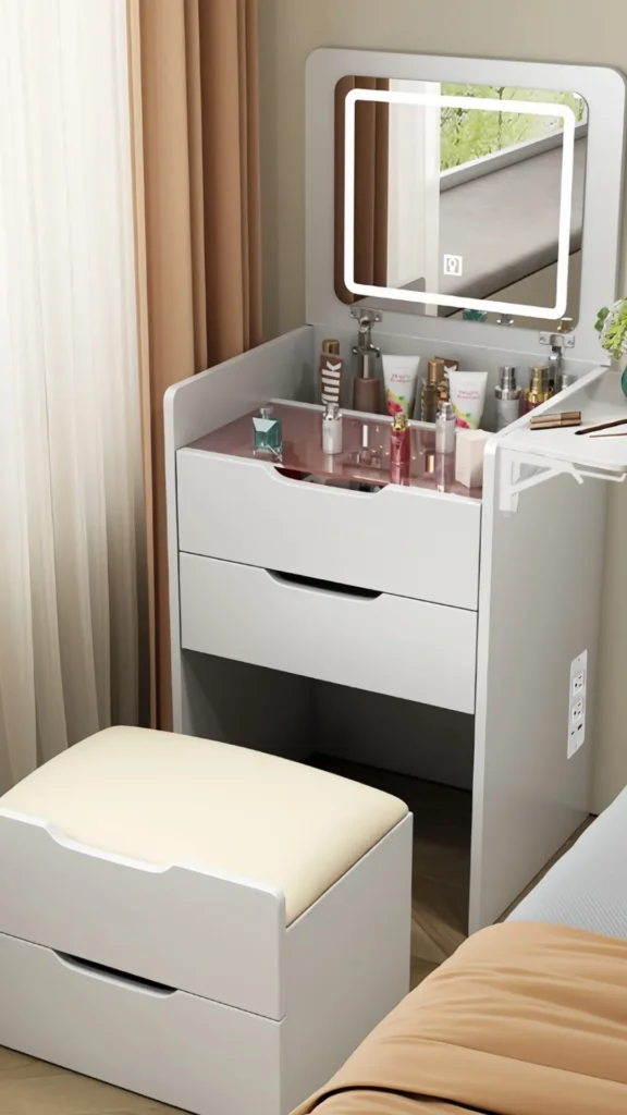 bedroom storage ideas vanity concealed drawer storage mirror