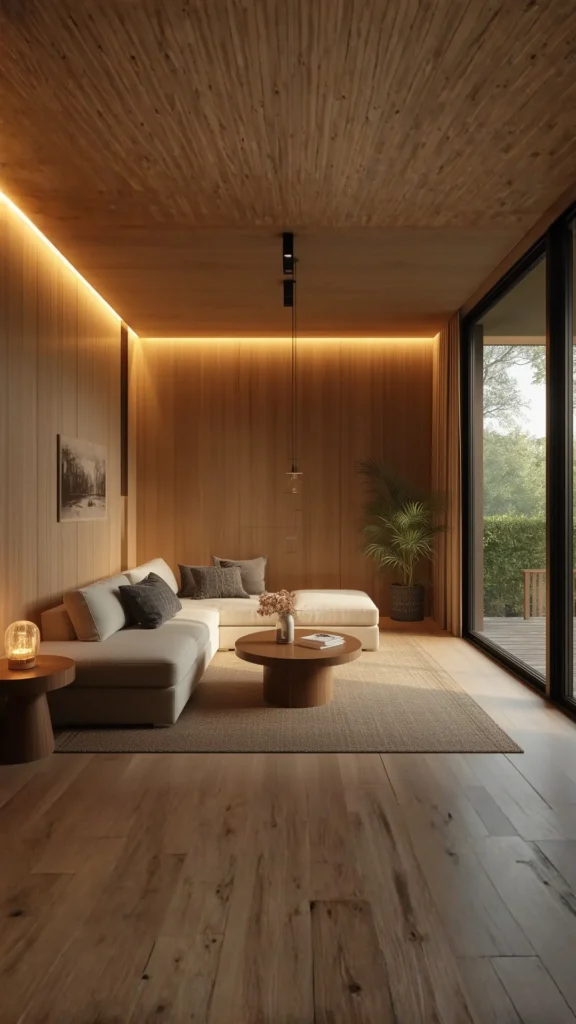 sustainable interior design energy efficient LED warm lighting beautiful room eco-friendly