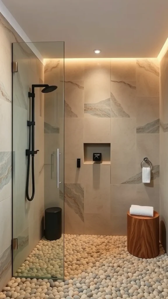 walk-in shower ideas warm amber recessed lighting within