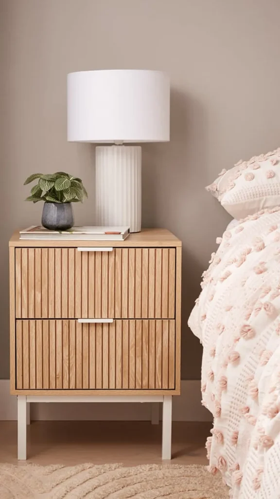 curved bedside table textured ceramic hand thrown base