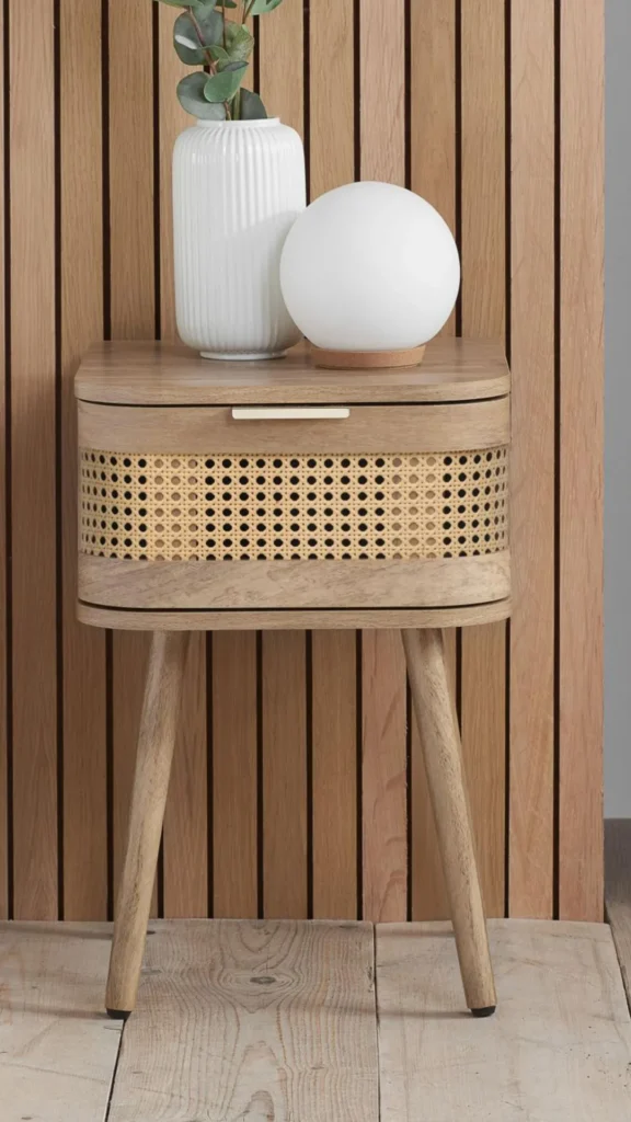 curved bedside table guest bedroom welcoming simple styled