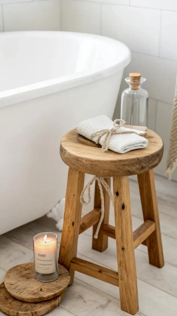 luxury bathroom on a budget wooden stool bench beside tub