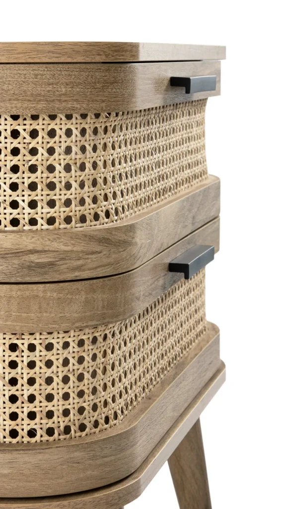 curved bedside table woven rope cord wrapped base