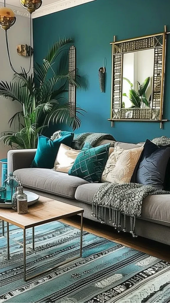 warm earthy paint colors living room muted warm teal natural wood linen balanced beautiful 2026