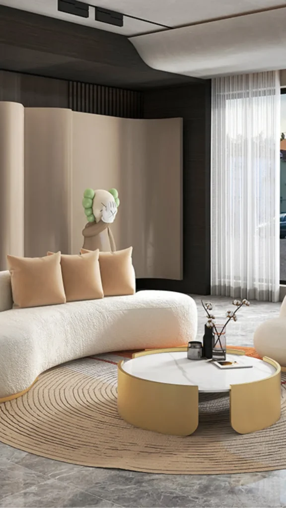 organic modern interior design guide curved forms every room sofa coffee table chair shelf 2026