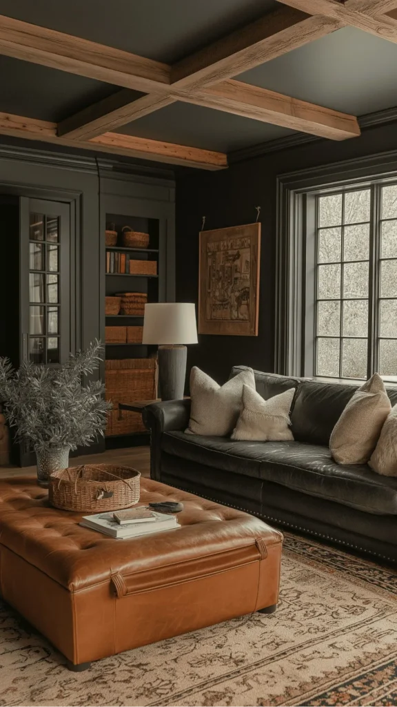 warm earthy paint colors living room midnight warm brown cocooning luxurious warm cream brass accents 2026